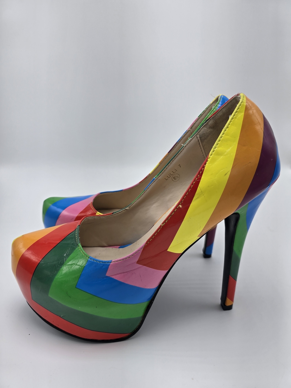 Colorblock Rainbow High Heel Platform Pump - Multicolor